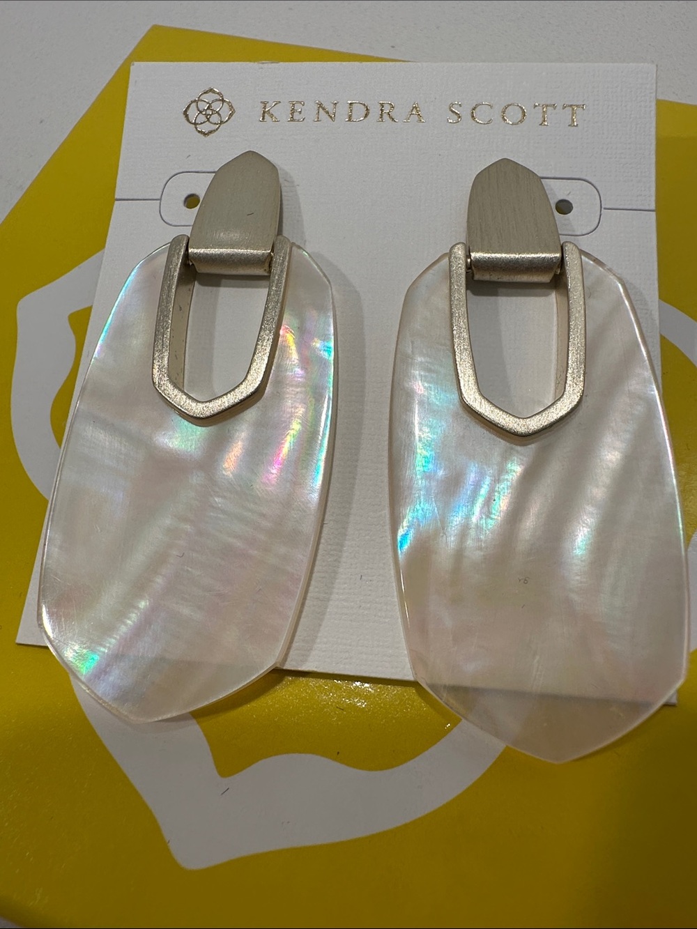Kendra Scott Iridescent Mother-of-Pearl Drop Earrings with Gold Accents - Picture 3 of 4